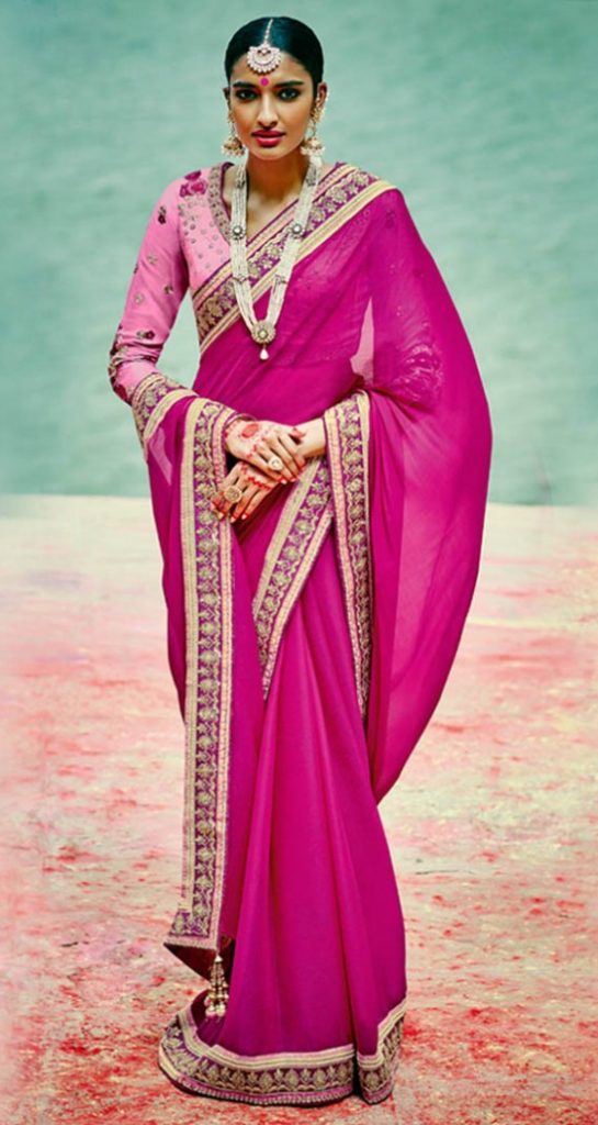 Party Wear Designer Sarees With Embroidered Work Blouses