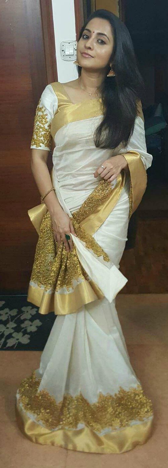 20 + White And Golden Border Designer Saree Collections