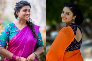 plain saree with design blouse