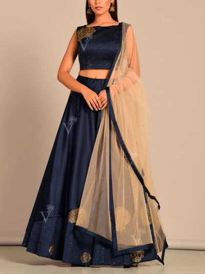 Blue Crystal Lehenga Set