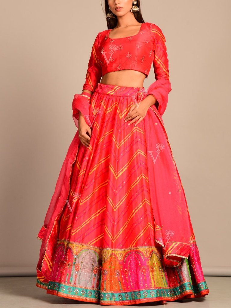 Multi-Color Printed Silk Lehenga Set 