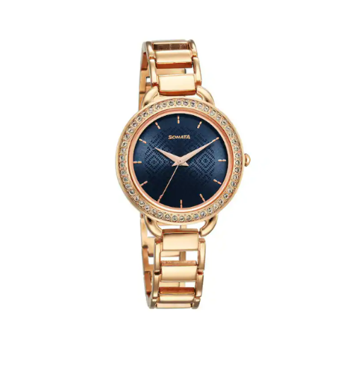 Blue Dial Metal Strap Watch for Women with elegant wristwear.