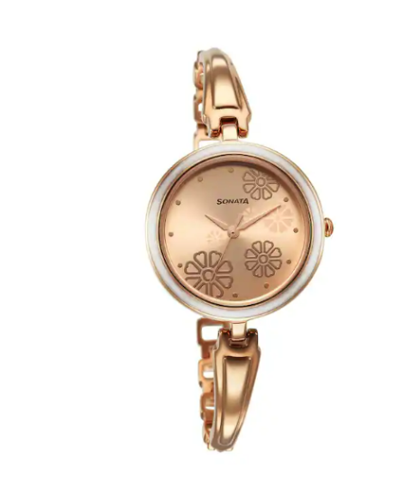 Utsav Rose Gold Dial Watch for Women with elegant strap worn on wrist.